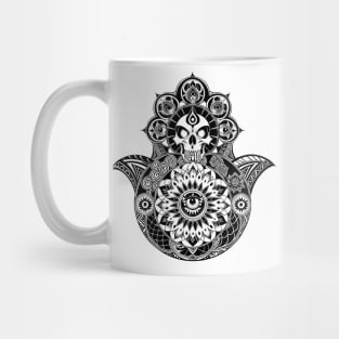 Intricately Drawn Skull Head Hamsa Hand Mug